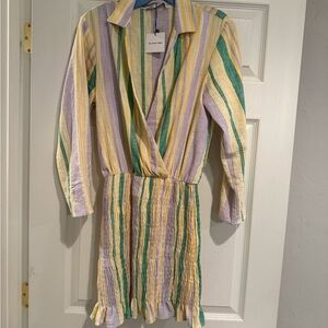 Zara Yellow, Green, and Purple Striped Dress